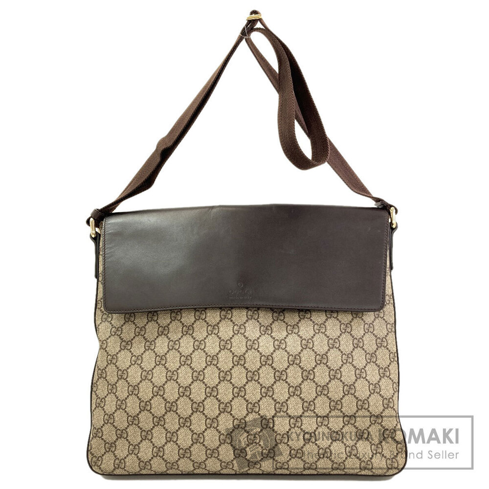 Gucci GG Supreme Messenger Bag monogram canvas dark brown leather flap